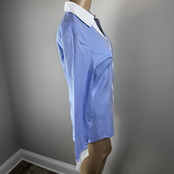 EXPRESS DESIGN STUDIO DRESS SHIRT WOMEN'S Sz M BUTTON-UP Blue With White Collar - Picture 5 of 16